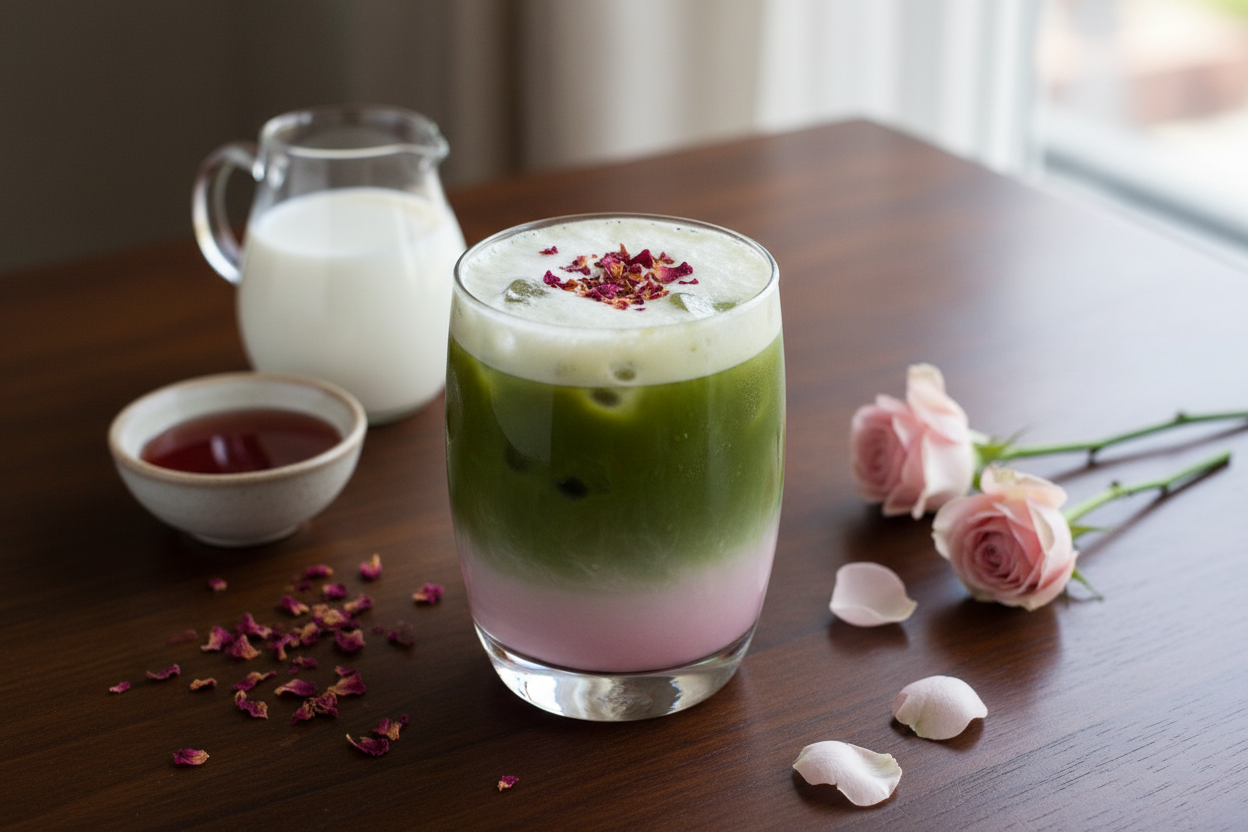 Iced Matcha Rose Latte: Floral Calm, Modern Elegance