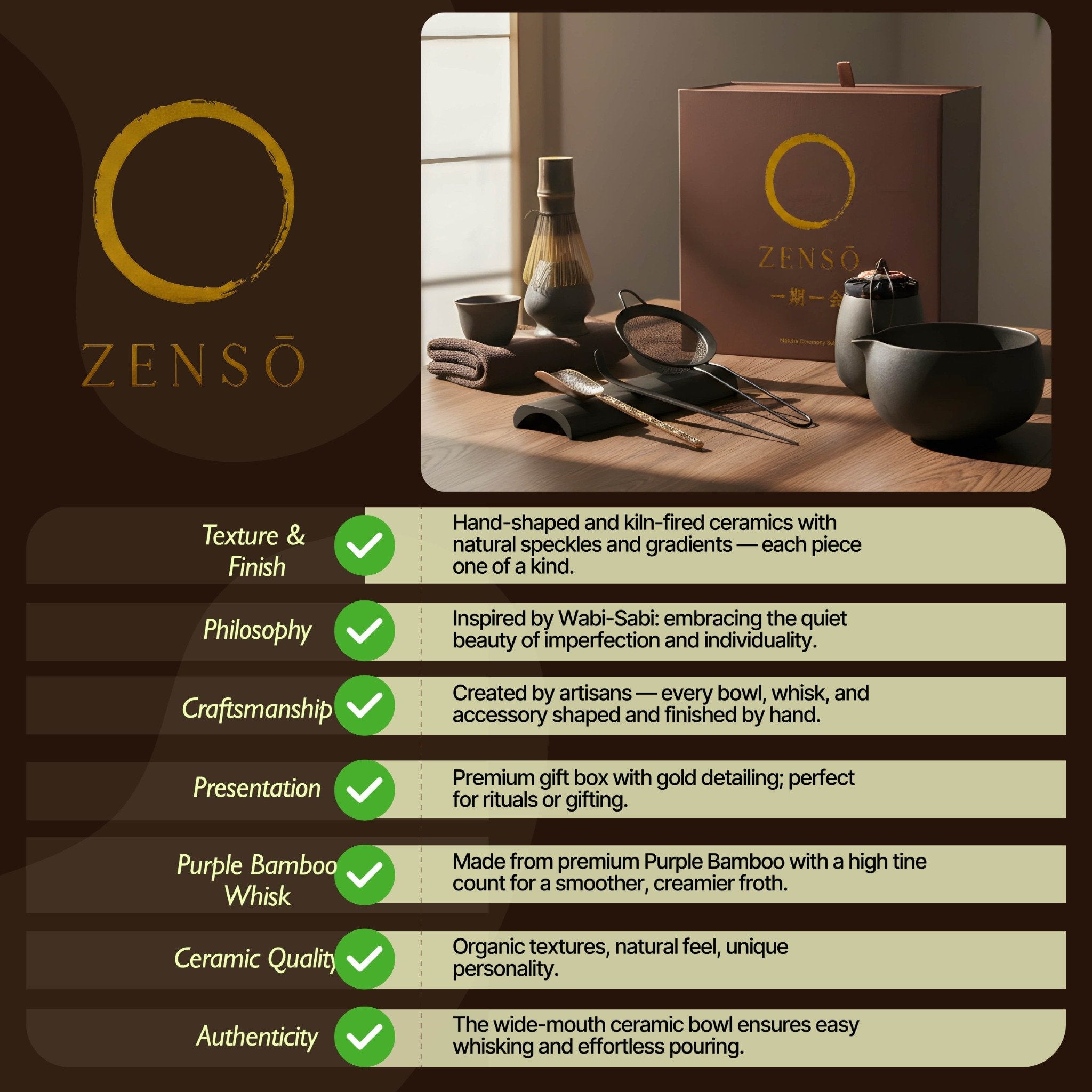 ZENSŌ 8-Piece Matcha Ceremony Set (Matcha Whisk Set)